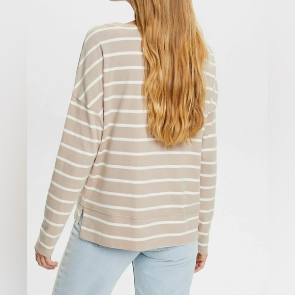 ESPRIT long sleeve striped tshirt - split sides taupe/white size XS - Picture 1 of 10